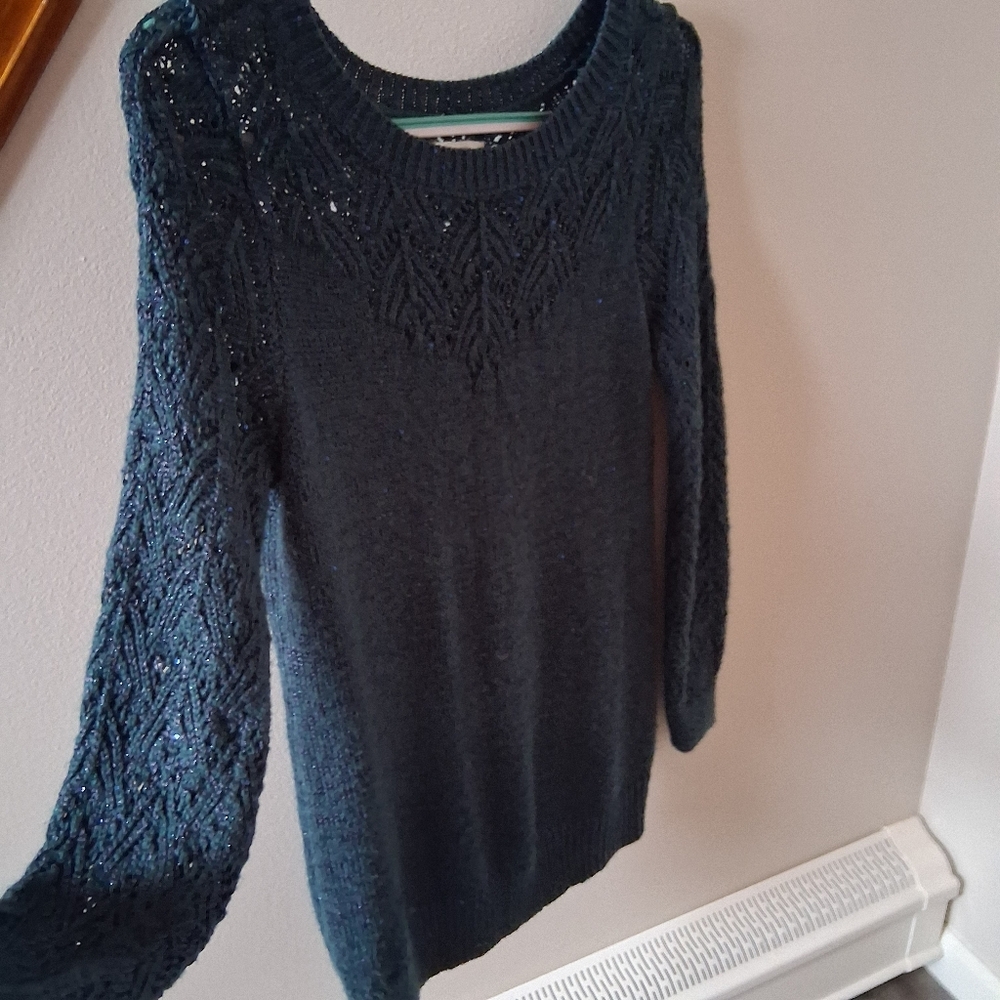 Maurices Teal Knit Sweater With Sequins Size Medium Oversize Large Fit - Picture 6 of 9